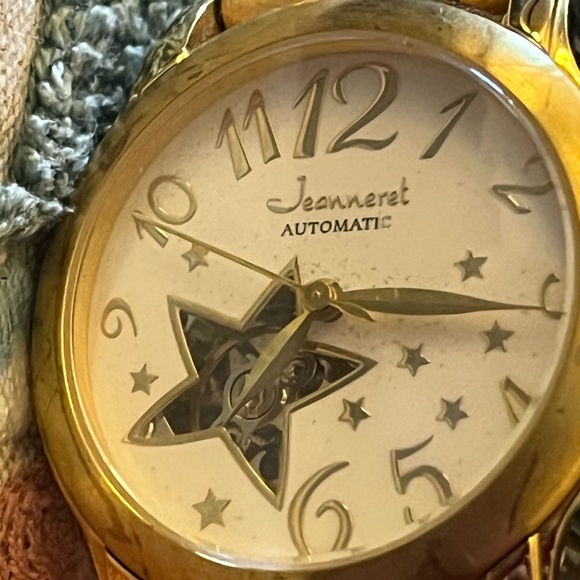 JEANERET 🔥SKELETON WATCH GORGEOUS VINTAGE WATCH STAR CUTOUT WINDOW leather - Picture 9 of 9